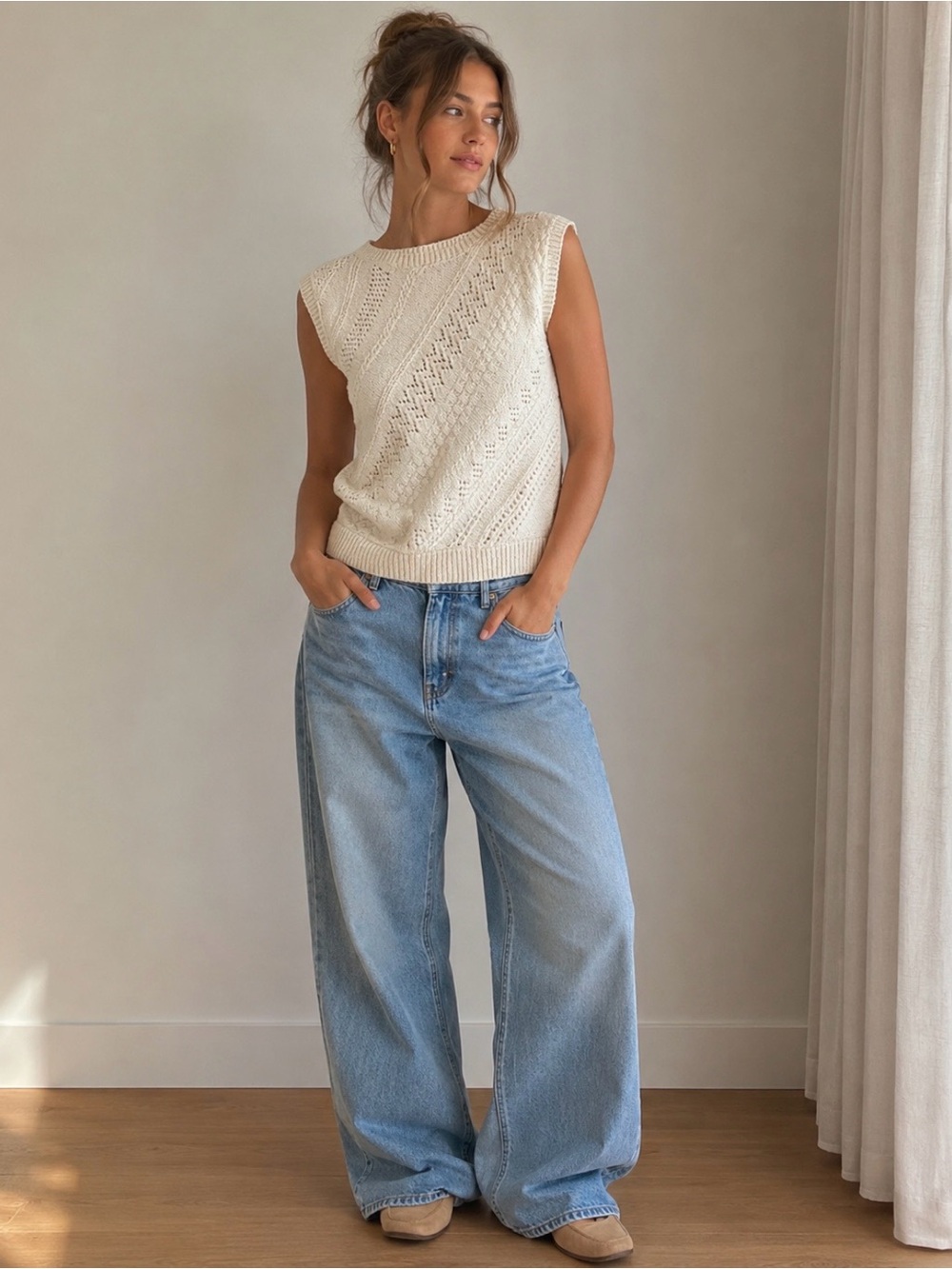 Hand-Knit Boat Neck Sleeveless Top